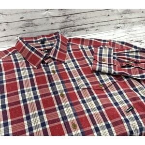 Barbour International Men's Large Shirt Red Plaid Long Sleeve 100% Cotton EUC